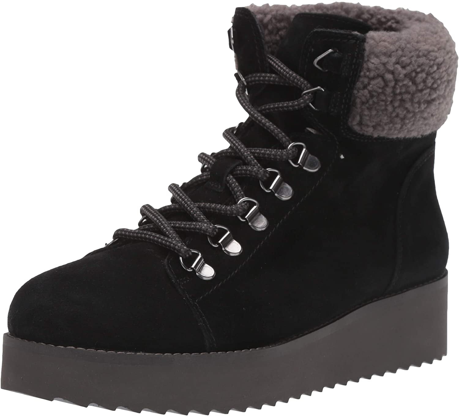 Round-toe Hiker Wedge Ankle Boot BLACK 
