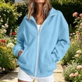 thumbnail image 2 of Axiiglly Hoodies for Women, Full Zip Up Lapel Long Sleeve Jacket with Pockets, Solid Blue Athletic Sweatshirts S-2XL, L, 2 of 8