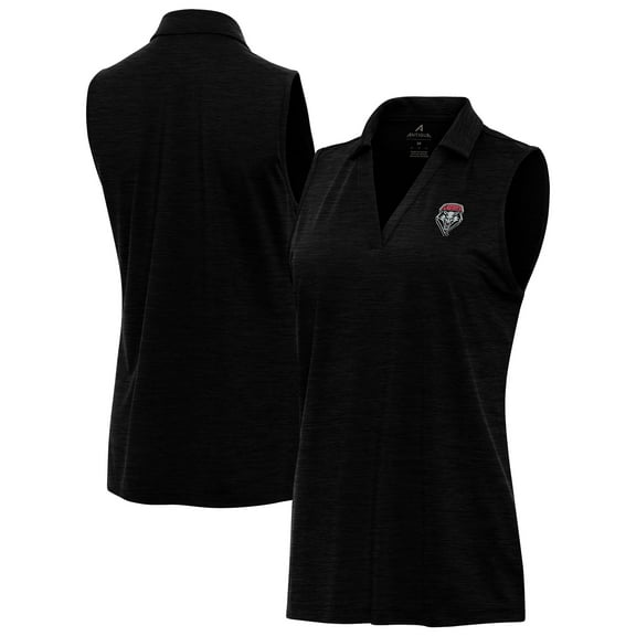 Women's Antigua Heather Black New Mexico Lobos Layout Sleeveless V-Neck Polo