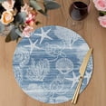 thumbnail image 3 of Blue Coastal Round 15 Inch Placemats Set of 6, Nautical Coral Starfish Shell Turtle Summer HeatResistant Non Slip Place Mats for Dining Table, Wipeable Braided Kitchen Table Mats for Housewarming, 3 of 9