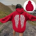 thumbnail image 6 of Oversize Hoodies for Women Trendy Angel Wing Print Long Sleeve Hooded Drawstring with Pocket Plus Size Clothes Outfits Red, 6 of 6