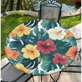 thumbnail image 1 of Housse de Table Ronde pour Tables Rondes 36 Pouces-70 Pouces, Nappe Ajustée avec Élastique pour Fête Intérieure Extérieure Vacances, 60 Pouces, Palmier et Fleur, 1 of 7