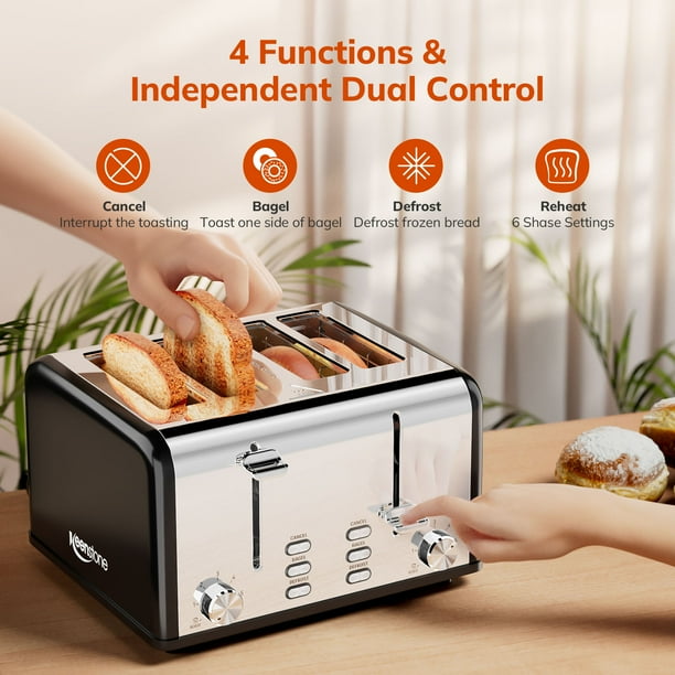 Keenstone 4-Slice Stainless Steel Retro Toaster with Bagel