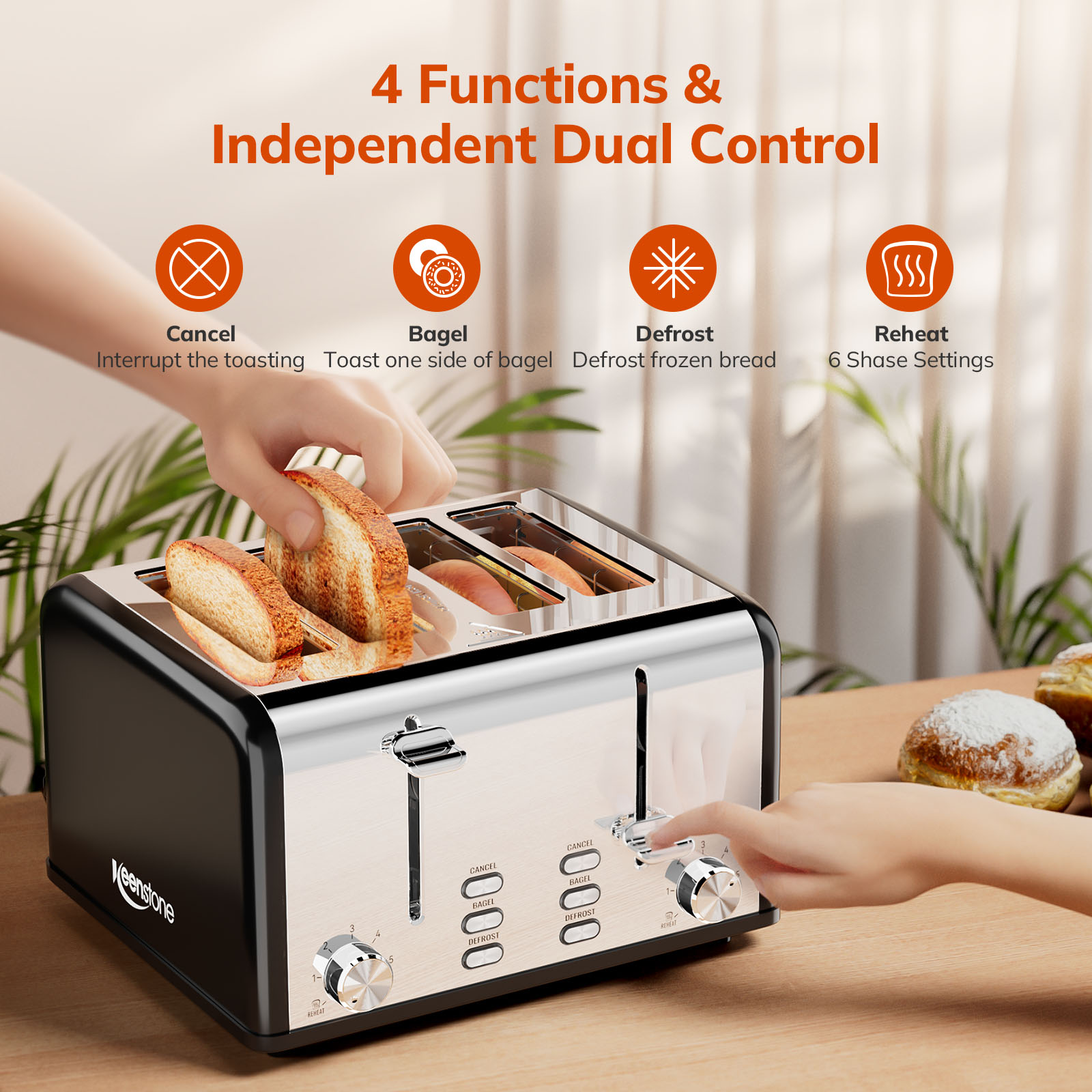 Keenstone 4-Slice Stainless Steel Toaster photo 6
