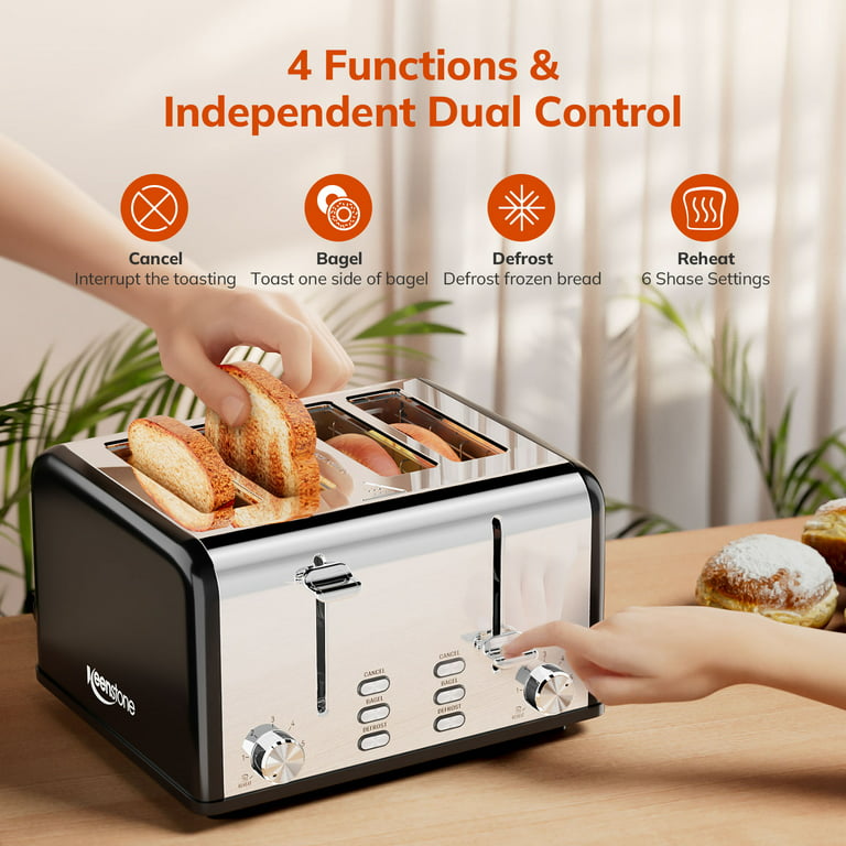 Toaster 4 Slice Toaster Keenstone Stainless Steel Retro Toasters, Bagel,  Defrost, Reheat, Cancel Function 6 Shade Settings Removable Crumb Tray Auto