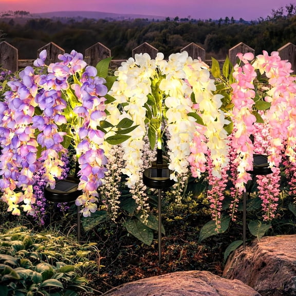 Solar Lights Outdoor for Garden Decor, 3 Pack Solar Flower Lights Waterproof, 2 Lighting Modes Wisteria for Pathway,Yard, Patio Decoration, Gardening Gifts for Women (Multi-Colored)
