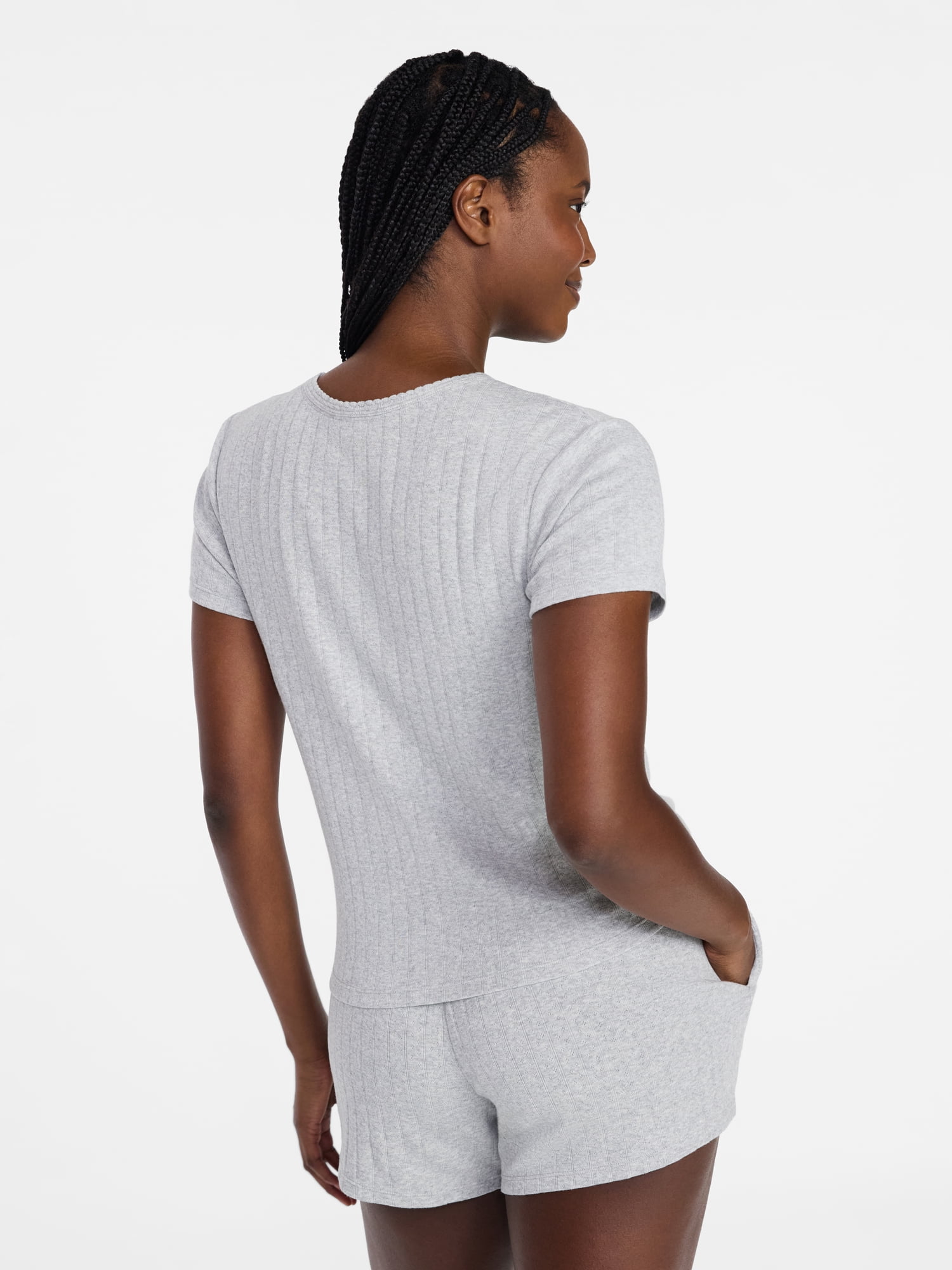 Joyspun Women’s Pointelle Knit Short Sleeve Sleepwear Tee, Sizes XS-3X