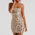 thumbnail image 2 of Yindaity Women's Spaghetti Straps Sparkly Sequins Bodycon Mini Dress Party Nightclub Gold,M, 2 of 5