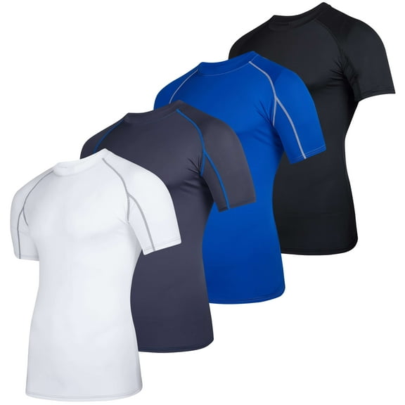 Real Essentials 4 Pack: Men's Short Sleeve Compression T-Shirt Base Layer Undershirt Athletic Top (Available in Big & Tall)