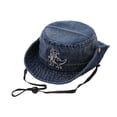 thumbnail image 3 of WEIGFI Toddler Boys Girls Sun Hat Bucket Hat Adjustable Strap Lightweight Cartoon Dinosaur Embroidered Summer Daily Outdoor Fishing Cute Beach Caps,Dark Blue,2-8 Years, 3 of 5
