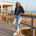 thumbnail image 5 of Womens Fall Zip Up Sweatshirts No Hood Oversized Casual Classic Long Sleeve Collar Full Zipper Jackets with Pockets Navy 3XL, 5 of 8