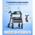 thumbnail image 4 of VOCIC Heavy-Duty Rollator | 330lb Capacity | All-Terrain Wheels & Foldable Design | Red, 4 of 9