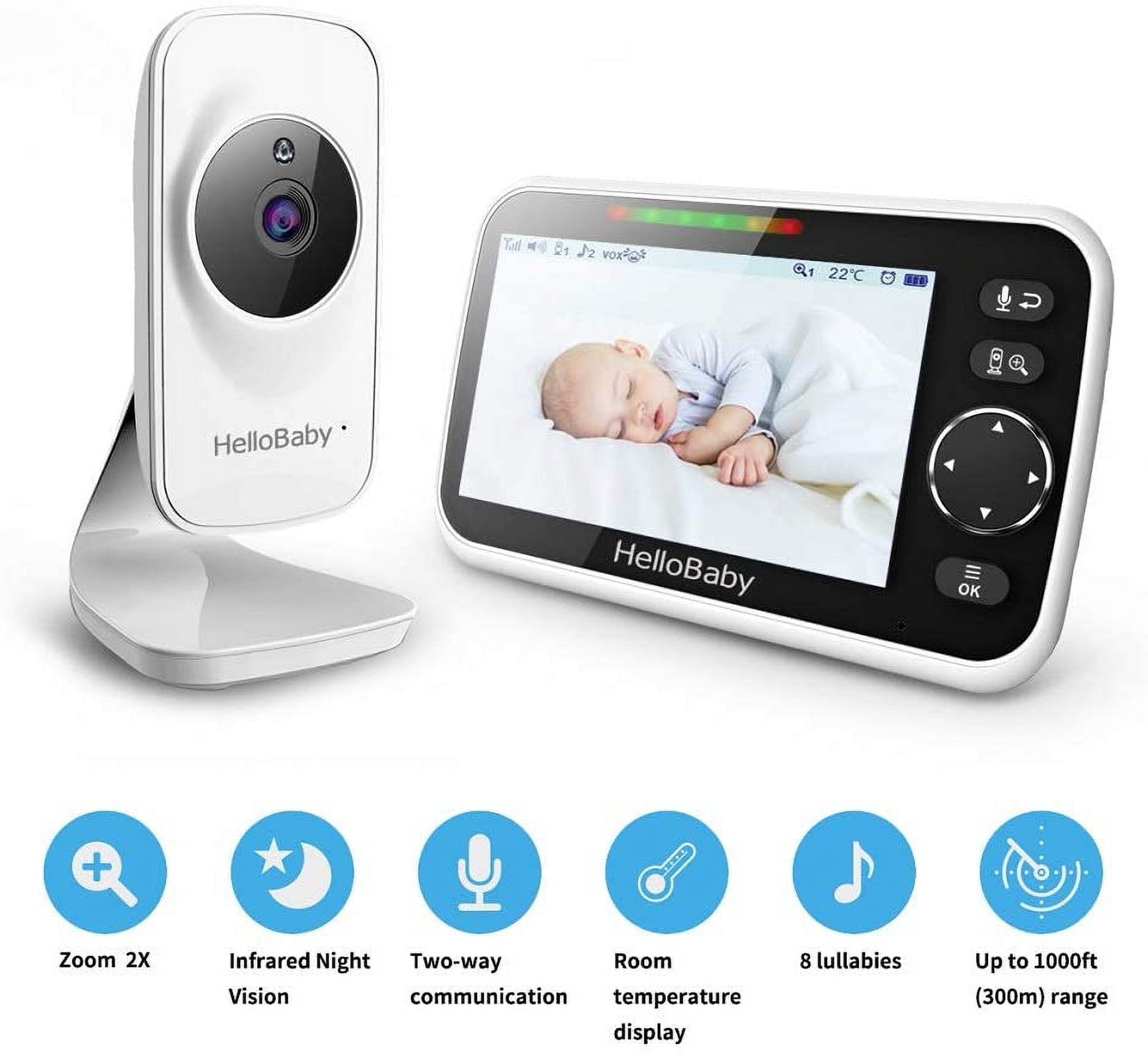 HelloBaby Monitor with 29Hour Battery Life and 4 IPS Screen, No WiFi,  Video Baby Monitor with Camera and Audio 1000ft Long Rang Auto Night Vision  2