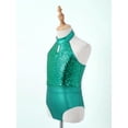 thumbnail image 4 of Eandarui Youth Girls Sleeveless Shiny Sequins Gymnastic Leotard Metallic Splice Backless Ballet Dance Green 6, 4 of 7