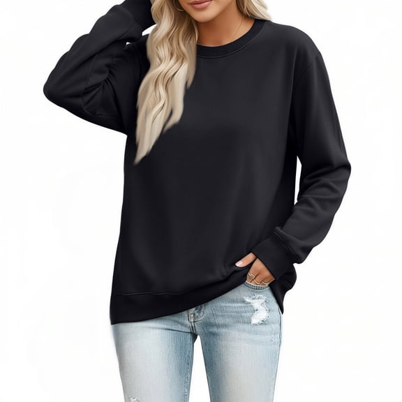 Women's Crew Neck Sweatshirt Long Sleeve Tops for Women Fall Clothes Outfits 2026 Fashion,Comfy Loose Fit Shirts,Casual Basic Pullover Black 2XL