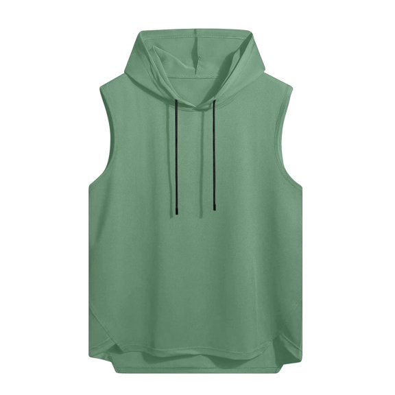 JIAYUE Men Hoodies Solid Color Sleeveless Hooded Shirt Drawstring Baggy Lightweight Casual Top For Gym Sport