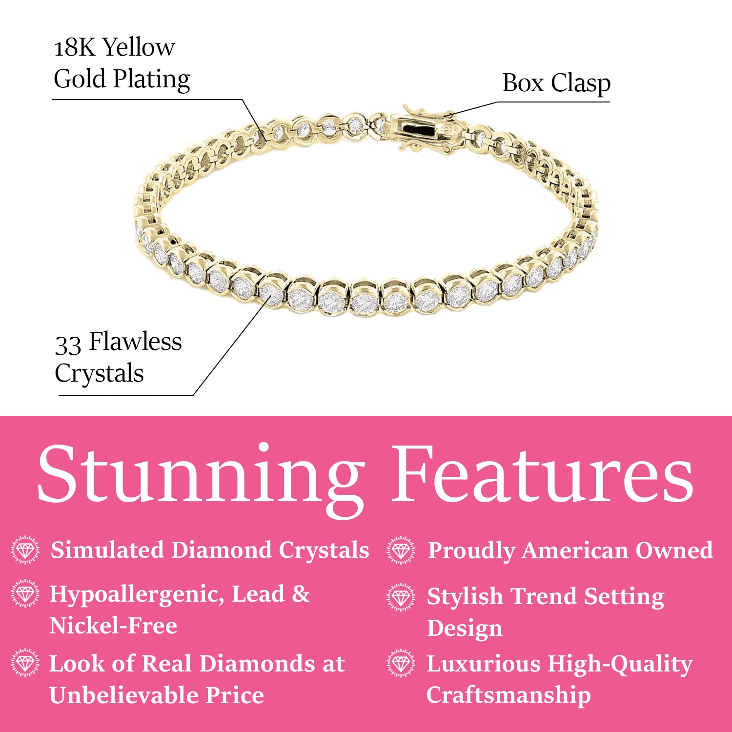 Cate & Chloe Joelle 18k Yellow Gold Plated Tennis Bracelet with Simulated Diamond Crystals for Women