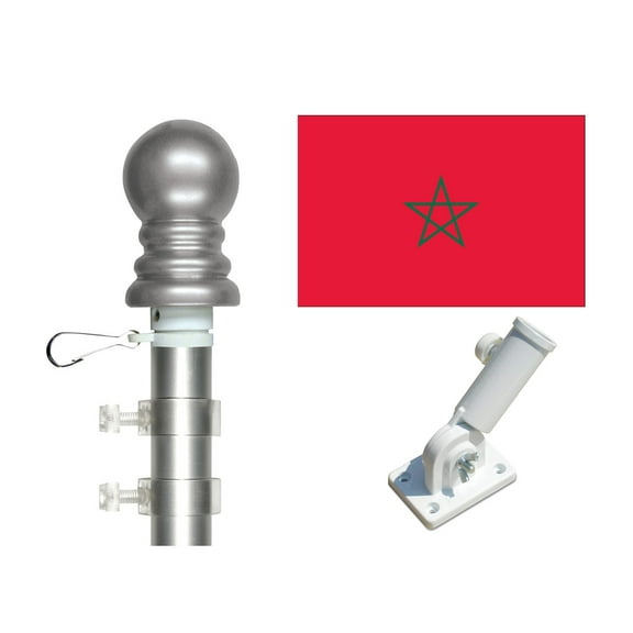 Morocco 3'x5' Flag and Spinner Flagpole Set, Includes Flag, 6' Spinner Pole and Bracket