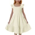 thumbnail image 1 of Cinvoph Robes pour Filles de 3 à 14 Ans, Robe Plissée à Manches à Volants en Dentelle, Robe d'Été Décontractée pour Enfants, 1 of 8