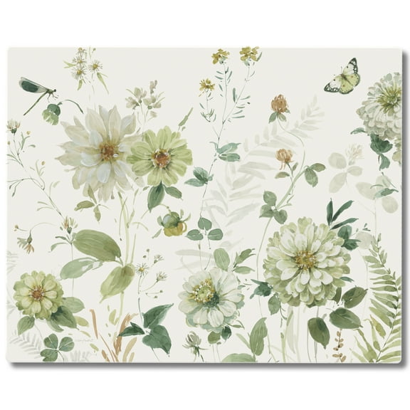 CounterArt "Green Field Flowers" 3mm Heat Tolerant Glass Cutting Board 15" by 12"