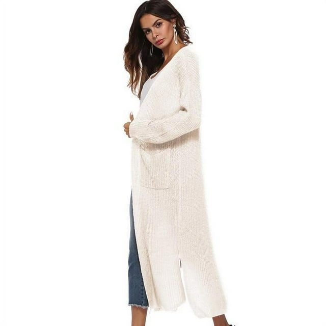 Women‘s Lightweight Long Sleeve Cardigan Sweaters Irregular Split Open Front Thin Knit Sweater with Pockets