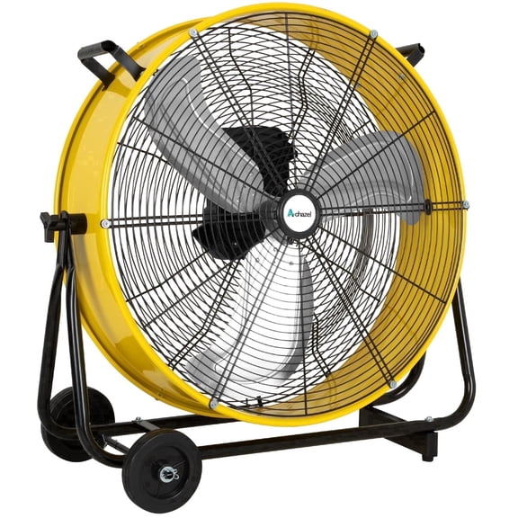 Achazel 24 Inch Industrial Drum Fan,Ultra Quiet Variable Speed 7800 CFM High Velocity Floor Fan with DC Motor for Warehouse Workshops Garage Cooling Yellow