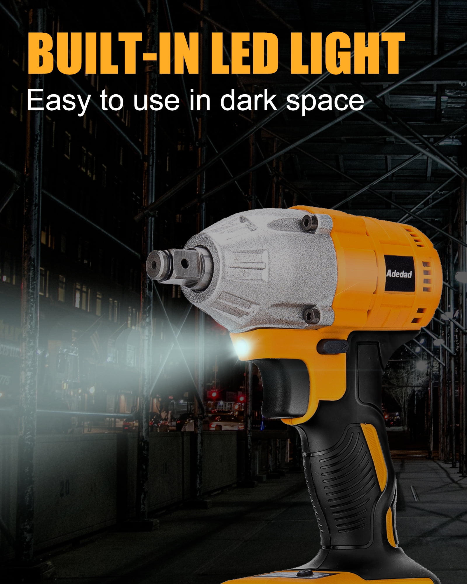 Adedad 20V Cordless Impact Wrench 1/2", 400N.m Brushless Impact Drill Driver with 4.0Ah Battery