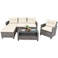 thumbnail image 2 of Costway 4PCS Patio Rattan Furniture Set Sofa Ottoman Cushion Garden Deck White, 2 of 10