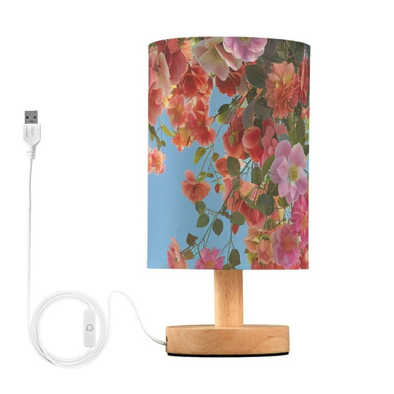 Flowers Garden Roses Table Lamp for Desk Nightstand Lamp with USB Modern Gifts for Bedroom Living Room Kids Room