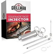 Grillman Heavy-Duty Stainless Steel Marinade Meat Injector Kit for Grilling, Smoking and Roasting Meat; Includes 2-OZ Syringe, 3 Marinade Needles, Spare O-Rings and Cleaning Brush