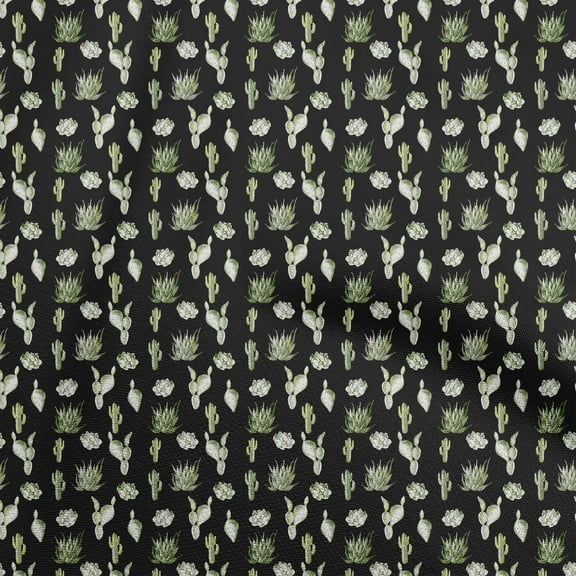 oneOone Polyester Spandex Black Fabric Cactus Quilting Supplies Print Sewing Fabric By The Yard 56 Inch Wide