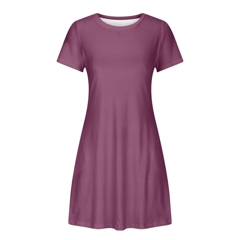 Winter DealsDresses for Women ,Women'S Summer Solid Color Double Pocket  Short Sleeve Round Neck T-Shirt Dress,Purple,M - Walmart.com
