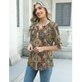 thumbnail image 3 of TEMOFON Women's Boho Print 3/4 Sleeve Tops V Neck Tunic Blouses Dressy Casual Shirts Summer Lightweight Floral Paisley Pattern Tee, 3 of 7