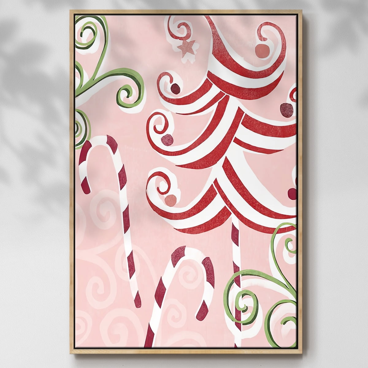 Candy Cane Holiday II - Framed Gallery Wrapped Holiday Canvas - 25 x 37 - Natural Wood Frame