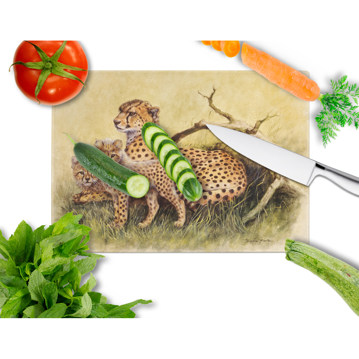 Carolines Treasures BDBA0113LCB Cheetahs by Daphne Baxter Glass Cutting Board Large, 12H x 16W, multicolor