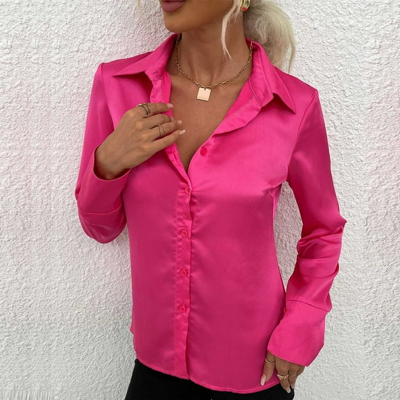 ICHUANYI Womens Solid Button Shirts Long Sleeve Lapel High Level Blouses V Neck Casual Loose Tops