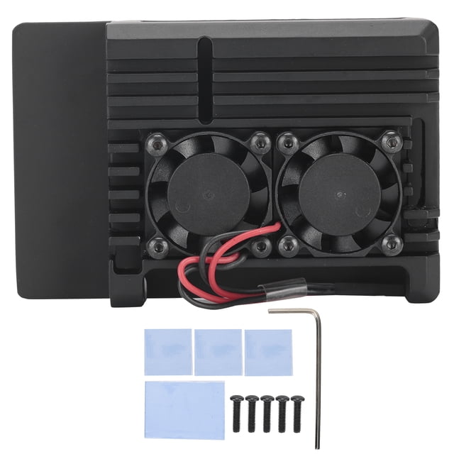 Caja de aluminio con ventilador de refrigeración dual para Raspberry Pi 4B