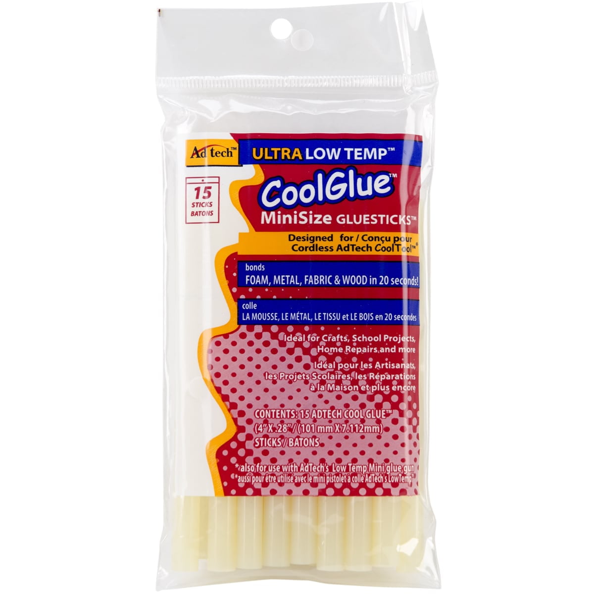 AdTech Cool Glue Mini Ultra Low-Temp Glue Sticks, Non-Yellowing, 15 Glue  Sticks, Clear 