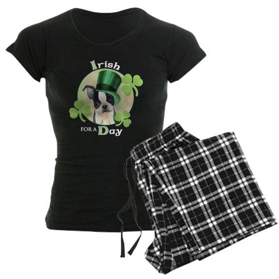 CafePress - St. Patrick Boston Terrier Women's Dark Pajamas - Women's Short Sleeve Print T-Shirt and Pants Dark Cotton Pajama Set