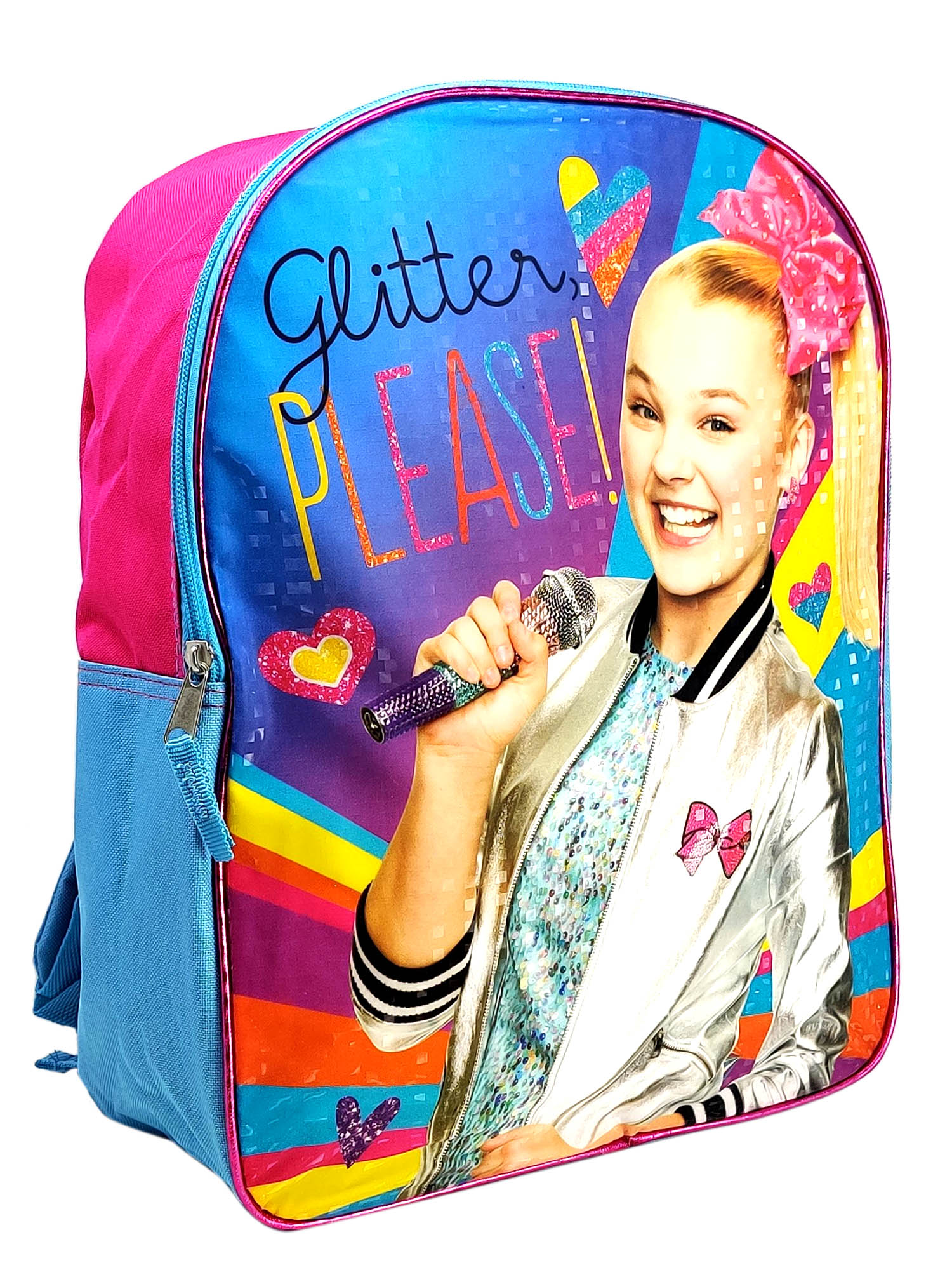 Girls JoJo Siwa Backpack 15" Glitter Please! Rainbow Hearts Pink Bow - image 2 of 3