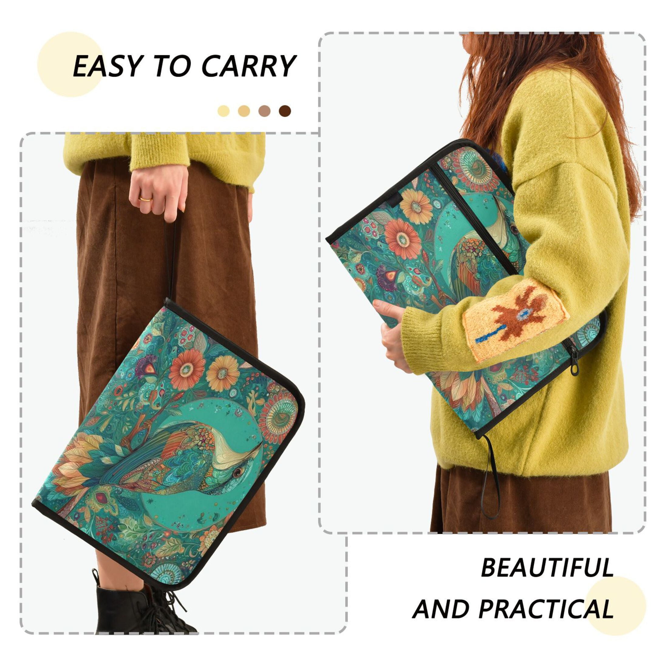 Accordion File Organizer with Zip Closure 13 Pockets Expanding File Folder Letter A4 Paper Document Organizer for Home Office Beautiful Psychedelic Bird