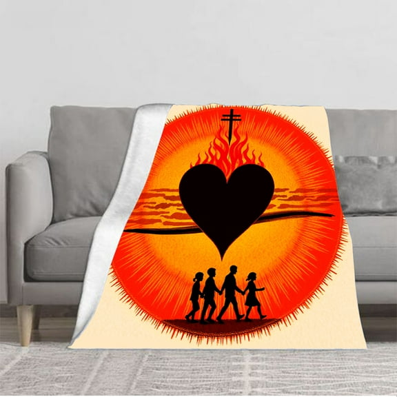 Durable Soft & Warm Flannel Blanket - Cozy Heart & Flame Design for Sofa Travel Bed Chair - Perfect for Family
