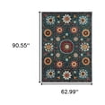 thumbnail image 5 of HomeRoots 510704 5 x 8 ft. Teal Blue Rust Gold & Ivory Floral Power Loom Stain Resistant Rectangle Area Rug, 5 of 5