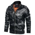 thumbnail image 4 of Homenesgenics Men's Leather Jacket Coats Men's Fashion Jacket Pure Color Zipper Stand Collar Imitation Leather Coat Tops, 4 of 8