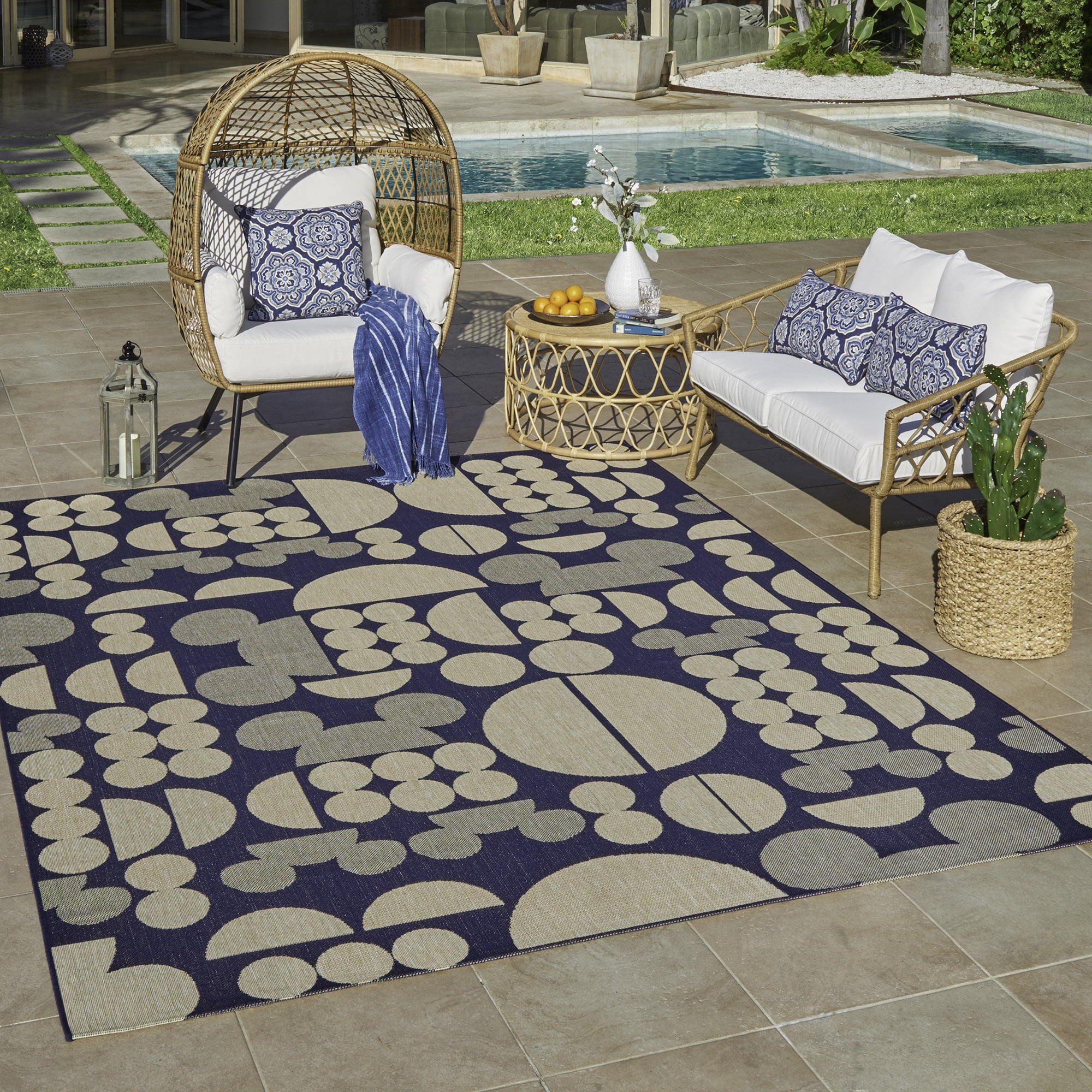 Disney Outdoor Mickey Mouse Spheres Modern Geometric Navy Area Rug, 9x13