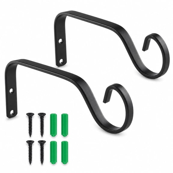 2 Pack Hanging Plant Bracket, 7.3 Inch Black Metal Wall Hooks for Hanging Plants, Bird Feeders, Wind Chimes, Flower Baskets, Indoor Outdoor Use