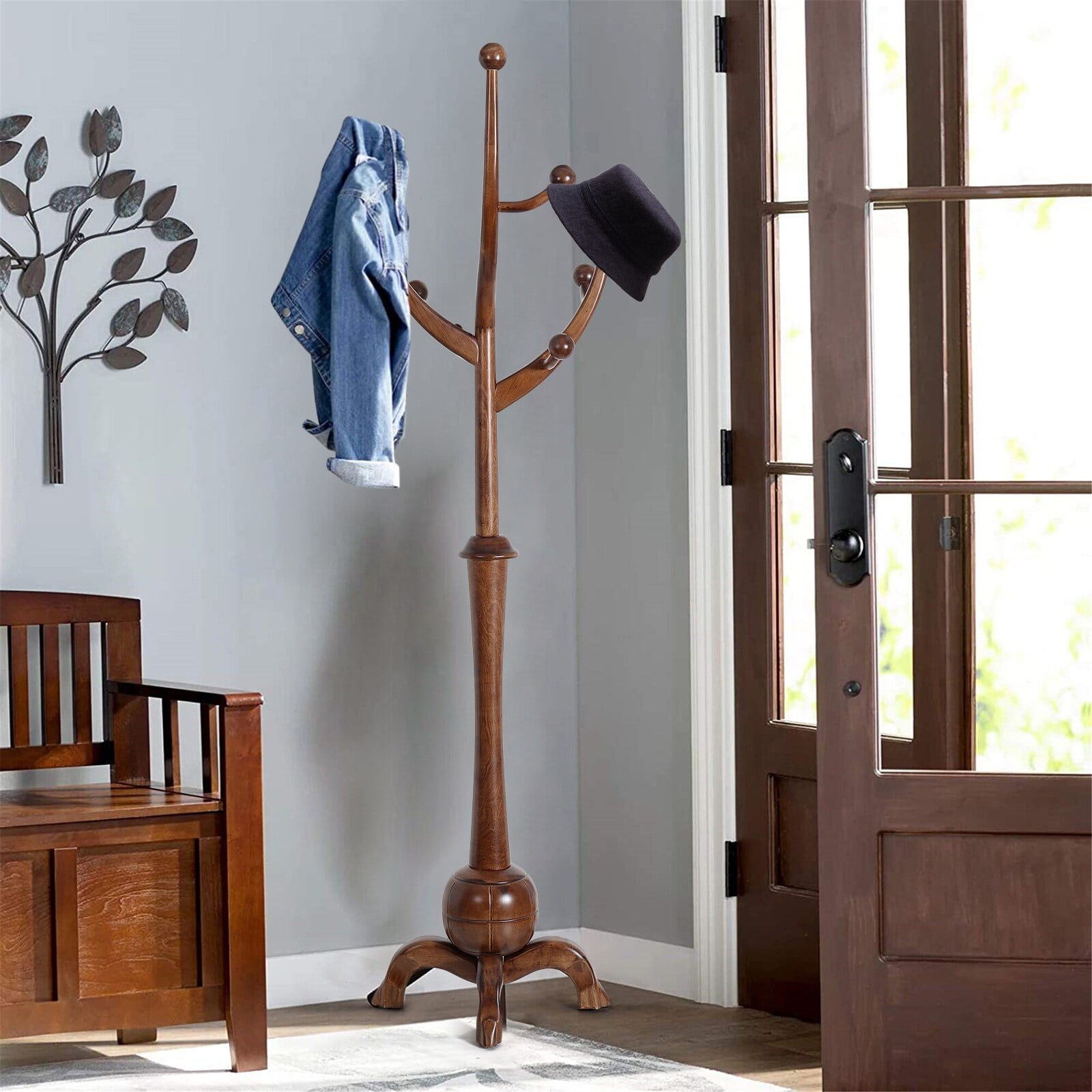 Lucky Monet Tree branch Freestanding Rubberwood Coat Rack with 8 Hooks Walmart