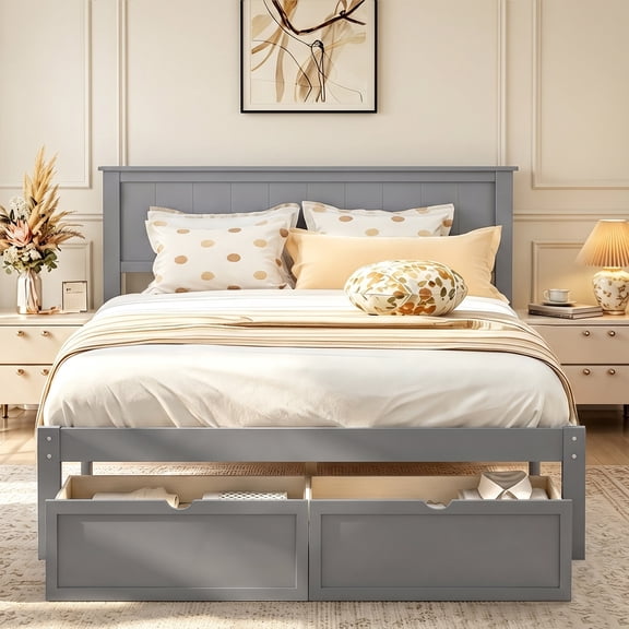 Full Size Bed Frame with Storage, UHOMEPRO Full Bed with Headboard and Under-Bed Storage Drawers, Easy Assembly Sturdy Platform Bed Frame, Space Saving, No Box Spring Needed