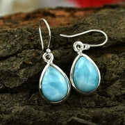 Natural Larimar Gemstone Earring in 925 Sterling Silver drop dangle earring