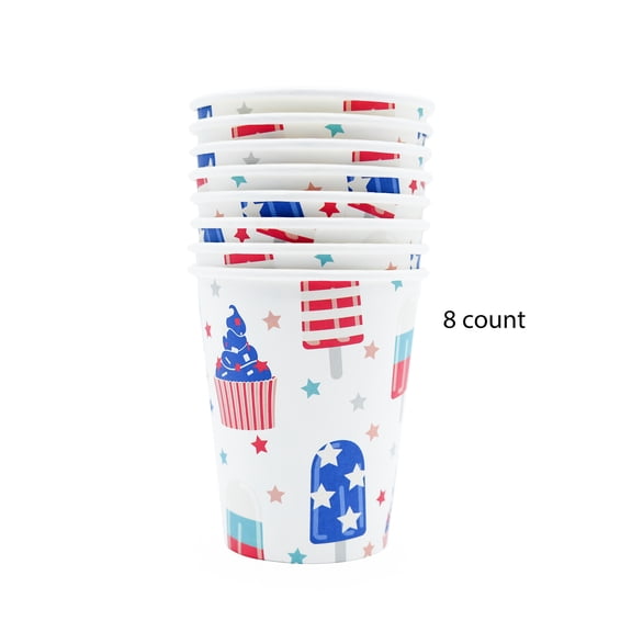 Disposable Ice Pops and Ice Cream Cones Paper Party Cups, Red/White/Blue, 9 oz, 8 Count, Patriotic by Way To Celebrate